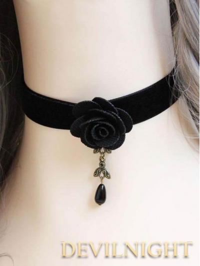 Gothic Vampire Black Flower Short Necklace Jewelry