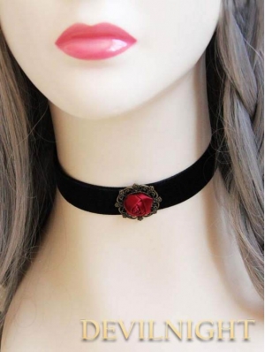 Gothic Vampire Red Flower Short Necklace Jewelry