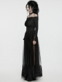 Black Dark Gothic 3D Embroidered Mesh Maxi Skirt