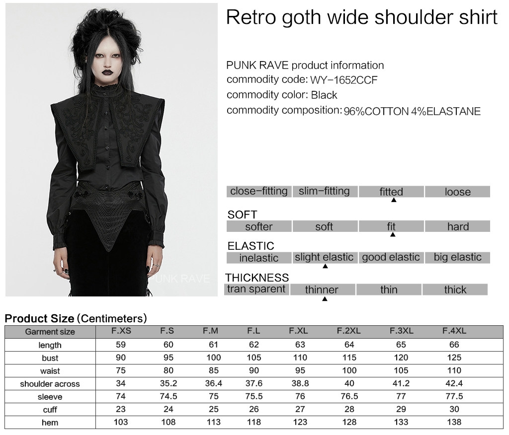 Black Retro Gothic Wide Shoulder Ruffle Long Sleeve Shirt