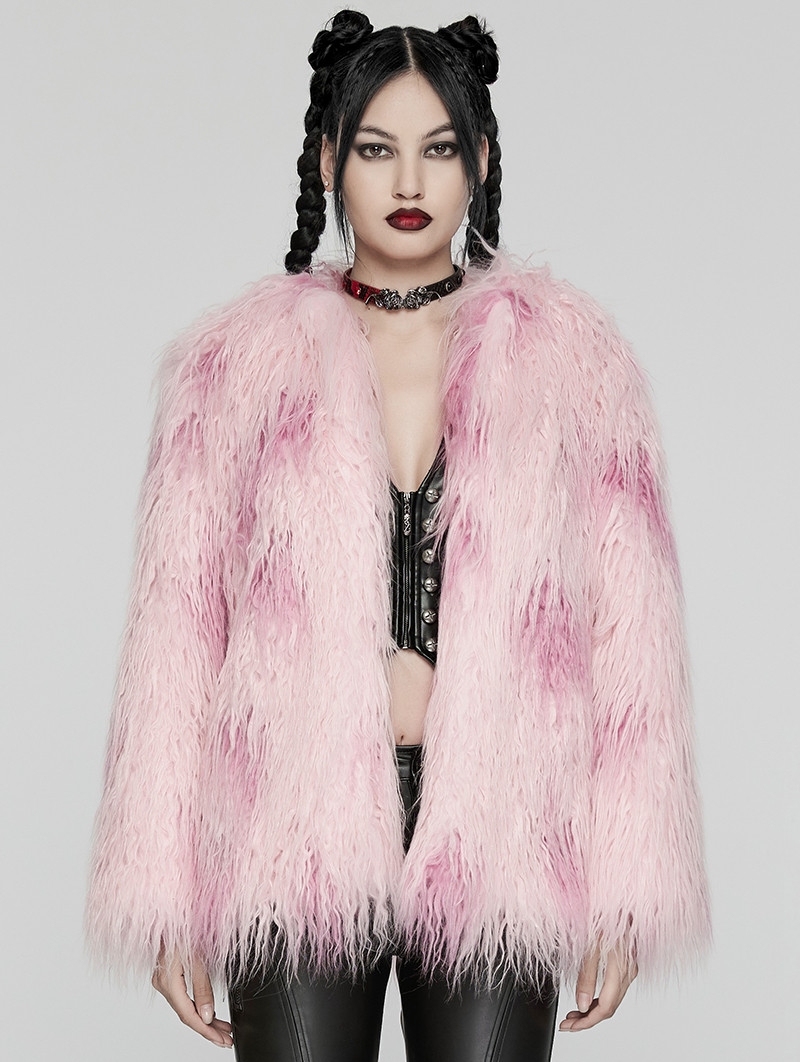 Pink Gothic Leopard Print Lined Faux Fur Jacket for Women