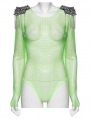 Green Gothic Punk Spike Tassel Sexy Mesh Bodysuit