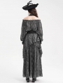 Grey Gothic Punk Off-the-Shoulder Halter Long Sleeve Top for Women