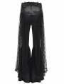 Black Gothic Embroidered Lace Overlay Fitted Flared Pants for Women