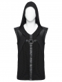 Black Gothic Punk Hooded Decadent Mesh Knitted Vest for Men