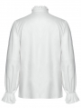 White Gothic Retro 3D Pleated Lantern Sleeve Shirt for Men
