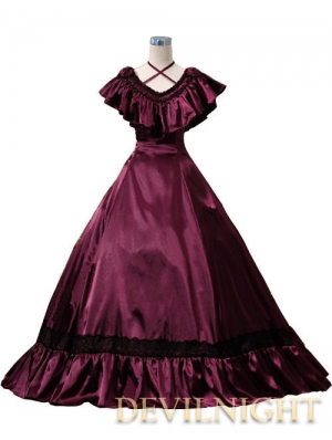 Wine Red Victorian Edwardian Belle Evening Gown