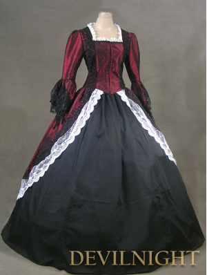 Wine Red and Black Marie Antoinette Masked Ball Victorian Dress