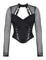 Black Punk Dark Gothic Hollow Out Studded Top for Women