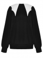 Black and White Gothic Bat-Neck Printed Loose Sweatshirt for Women