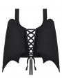 Black Dark Gothic Lace Up Back Batwing Vest Top for Women