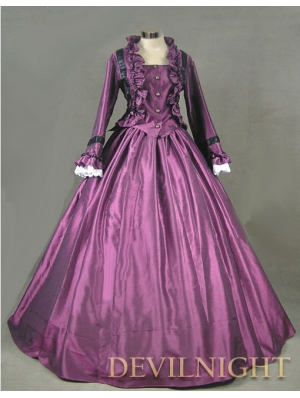 Purple Victorian Day Dress with Long Sleeves 