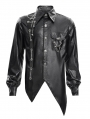 Black Gothic Punk Asymmetric Eyelet Chain Decor Shirt for Men