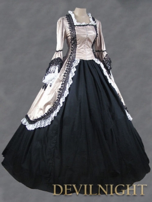 Champagne and Black Marie Antoinette Victorian Ball Gowns