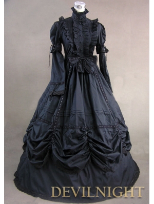 Black High Collar Classic Gothic Victorian Dress