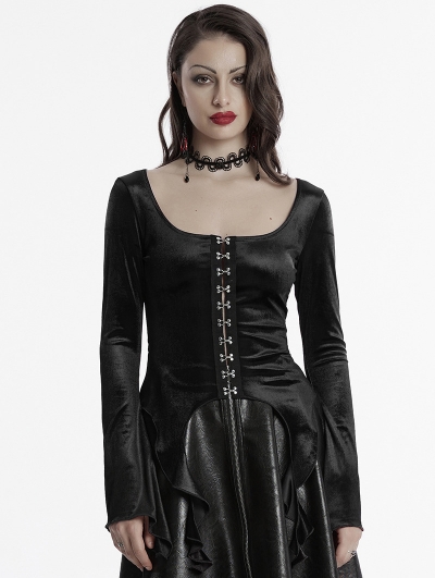 Black Gothic Gradient Velvet Long Sleeve Irregular Shirt for Women