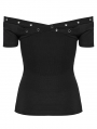 Black Gothic Punk Off-Shoulder Knitted T-Shirt for Women