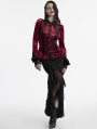Red Gothic Gradient Velvet Bat Collar Long Sleeve Shirt for Women