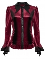 Red Gothic Gradient Velvet Bat Collar Long Sleeve Shirt for Women