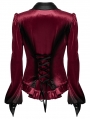 Red Gothic Gradient Velvet Bat Collar Long Sleeve Shirt for Women