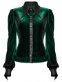 Green Gothic Gradient Velvet Bat Collar Long Sleeve Shirt for Women