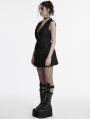 Black Gothic Academy Style Patterned Lapel Vest for Women