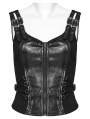 Black Gothic Punk Tight Fit Front Zipper Vest Top for Women
