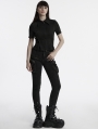 Black and Gray Gothic Punk Military Style Short Sleeve Shirt for Women