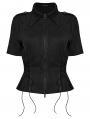 Black and Gray Gothic Punk Military Style Short Sleeve Shirt for Women