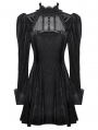 Black Gothic Velvet Puff Long Sleeve Short Dress