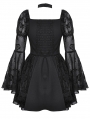 Black Gothic Lolita Butterfly Print Bell Sleeve Short Dress