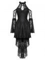 Black Gothic Lace Halter Cold Shoulder High-Low Dress