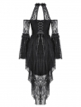 Black Gothic Lace Halter Cold Shoulder High-Low Dress