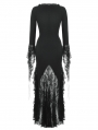 Black Gothic Sexy Witch Asymmetrical Lace Slit Long Dress