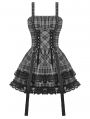 Grey Plaid Gothic Metal Studded Strap Short Dress
