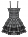 Grey Plaid Gothic Metal Studded Strap Short Dress