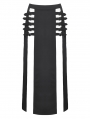 Black Gothic Punk Metal Buckle Slit Long Skirt