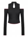 Black Gothic Punk Cross Pattern Cut Out T-Shirt for Women