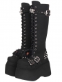 Black Gothic Punk Skull Buckle Platform Knee Boots