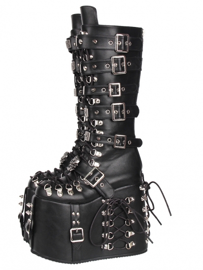 Black Gothic Punk Rock Studded Platform Back Zipper Boots
