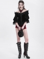 Black and Red Gothic Off-Shoulder Flower Feather Velvet Top for Women