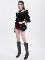 Black and Red Gothic Off-Shoulder Flower Feather Velvet Top for Women