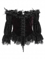 Black and Red Gothic Off-Shoulder Flower Feather Velvet Top for Women