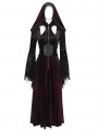 Red Gothic Velvet Hollow Out Flared Sleeve Hooded Long Coat for Women