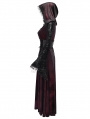 Red Gothic Velvet Hollow Out Flared Sleeve Hooded Long Coat for Women