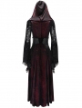 Red Gothic Velvet Hollow Out Flared Sleeve Hooded Long Coat for Women