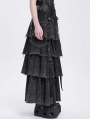 Black Gothic Punk Distressed Strap Layered Ruffle Maxi Skirt