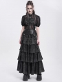 Black Gothic Punk Distressed Strap Layered Ruffle Maxi Skirt