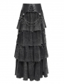 Black Gothic Punk Distressed Strap Layered Ruffle Maxi Skirt