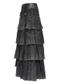 Black Gothic Punk Distressed Strap Layered Ruffle Maxi Skirt